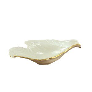 Lenox Ivory & Gold Trimed Gilt Dove-Shaped Trinket Dish 8 in Made in USA